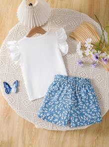2 buc/set fete tinere model desen animat mânecă scurtă tricou top și fundă decorativ pantaloni scurți ținută de vară