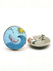 suteyi 1 件复古艺术风格胸针，海浪星空玻璃贴片徽章胸针