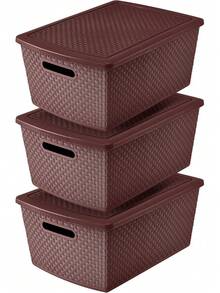 Set de 3 Cestas de Almacenamiento Plásticas de 22 Litros |   Contenedores Plásticos para Organizar el Hogar |   Organizadores |   Cajas de Plástico |   Cajas de almacenamiento - beige - Ver 2