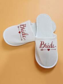 1 Pair Gold & Rose Red Letter Wedding Party Slippers Set, Closed -Toe Lightweight Soft Sole Toe Slides, Slip-On Shoes For Wedding Guests At Home, For Bride, Bridesmaids, Bride Squad & Bachelorettes, Wedding Favors, Wedding Party Supplies - Multicolor - View 9