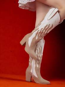 Women Knee-High Boots - Khaki - View 1