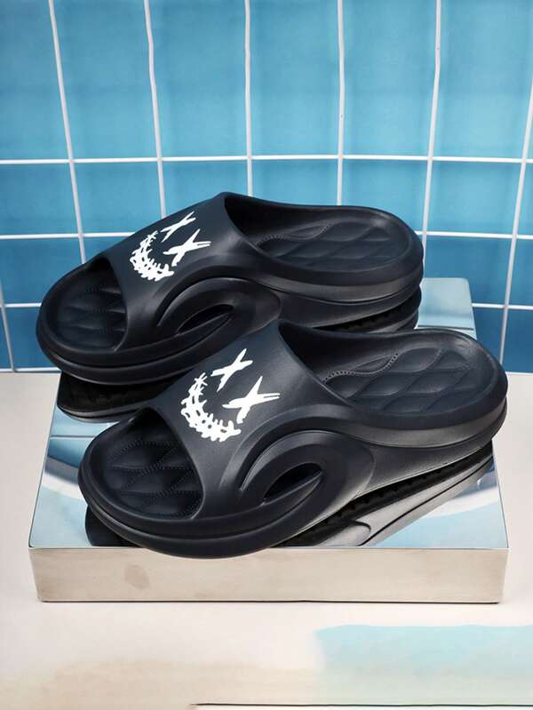 Men's Non-Slip Printed Sandals, Thick Sole, Anti-Slip, Breathable, Suitable For Indoor Or Outdoor Wear, Summer