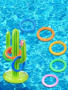 1pc Fun Pool Inflatable Cactus Ring Game Set, Target Throwing Floating Swimming Ring Game, Beach Party Game, Pool Carnival Party Leisure And Entertainment Supplies, Suitable For Pool Parties, Lakes, Rivers, Seaside Vacations, Family Party Water Interactive Games - Multicolor - View 7
