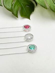 Oval Semi-Jewelry Necklace For Women With Zirconia Plated In 925 Silver - 紅色 - 查看 5