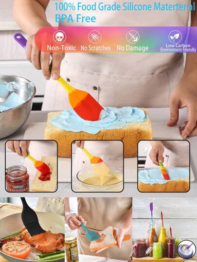 3/6/9pcs Silicone Scraper Set, Heat Resistant Silicone Rubber Scraper, Silicone Kitchen Utensil, Dishwasher Safe Non-Stick Pot Scraper, Ideal For Cooking, Mixing And Baking, Dishwasher Safe, Suitable For Baking, Cooking, Mixing And Scraping
