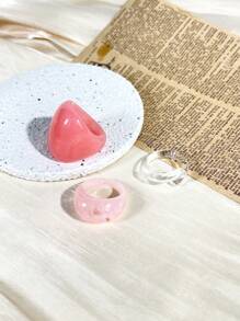3pcs Delicate Pink Vintage Personalized Transparent Geometric Rings Set, Versatile Daily Wear, Suitable As Gift For Friends