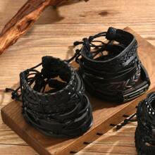 6pcs/Set Assorted Men's Leather Braided Bracelet