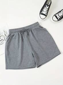 3 件套女式轻盈夏季抽绳腰短裤，带前口袋 - 休闲跑步、运动和居家穿着，灰色、淡紫色和白色