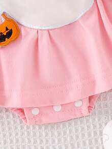 Baby Girl Christmas Halloween Outfit, Santa Ghost Turkey Patch Flying Long Sleeve Romper Dress Bow Headband 2 Piece Set For Fall - Hồng - Xem 7