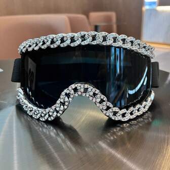 Cuban Chain Decor Skiing Goggles Windproof Cycling Motorcycle Goggles Winter Anti-Fog Snowboard Ski Glasses Ski Mask Tactical Goggle Fashion Glasses For Men And Women