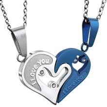 1 par de colgantes de collar de pareja de acero inoxidable, estilo llavero con forma de corazón y circonita, colgante doble de 2 en 1 para pareja, regalo de pareja - Multicolor - Ver 8