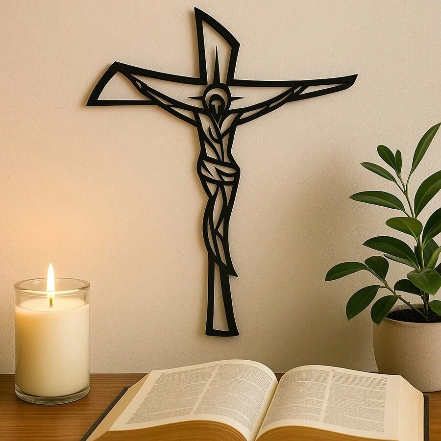 Wood's House Crucifixo De Parede Quadro Aplique Decorativo Mdf Cor Preto - Multicolorido - Visão 1