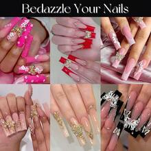 5 件 3D 蝴蝶指甲饰物，金色、银色闪亮奢华宝石，水晶钻石珠宝耳钉配水钻，用于指甲设计，美甲装饰套装，适用于丙烯酸指甲 - 彩色 - 查看 10