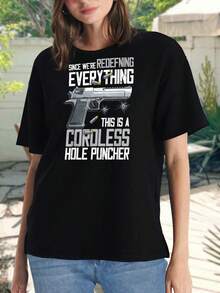 Camiseta divertida y sarcástica sin cable para mujer con taladro | Camiseta para amantes de las armas | Top de algodón negro de manga corta | Idea de regalo única para mujeres y hombres - Negro - Ver 2
