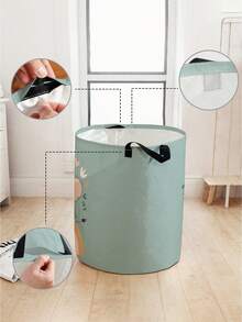 1pc Foldable Round Cartoon Elephant Design Storage Basket With Handle, Large Capacity Nursery Organizer Bin, Multi-Purpose Storage Container For Baby Items, Diapers, Clothes, Toys - Multicolor - View 4