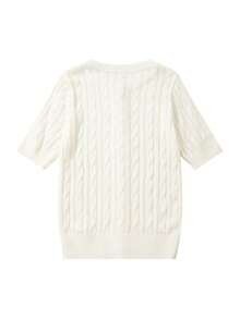 Knit Short Sleeve Sweet & Soft Fitted Cardigan Sweater Top - White - View 3