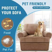 Sofa Cover 3 Piece T Cushion Loveseat Slipcovers Thick Velvet Couch Cover Stretch T Cushion Sofa Covers For 2 Cushion Couch With 2 Individual T Cushion Covers Washable, Stone Blue - 駝色 - 查看 7