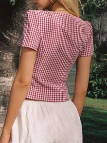 Women Y2k Coquette Button Down Shirt Cute Button Up Cap Sleeve V Neck Preppy Slim Fit Summer 90s Crop Top Blouse Vintage Lapel Collar Coquette Tops