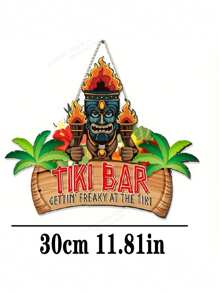 Panneau décoratif pour bar tiki - Art mural tropical en bois avec un masque bleu vibrant et des accents floraux, bannière "Gettin' Freaky At The Tiki", parfait pour la maison, le patio ou la décoration extérieure thème plage, sans électricité requise | Design texte audacieux | Thème tropical, décoration tiki
