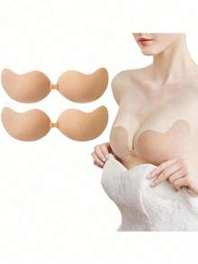 2 Pairs Sticky Bra - Invisible Push Up Bra Backless Strapless Bra, Seamless Front Buckle Bra Underwear Women Self Adhesive Silicone Adhesive, Self-Adhesive Backless Reusable Push Up Nipple Covers, Women's Lingerie & Underwear Accessories - Multicolor - View 1