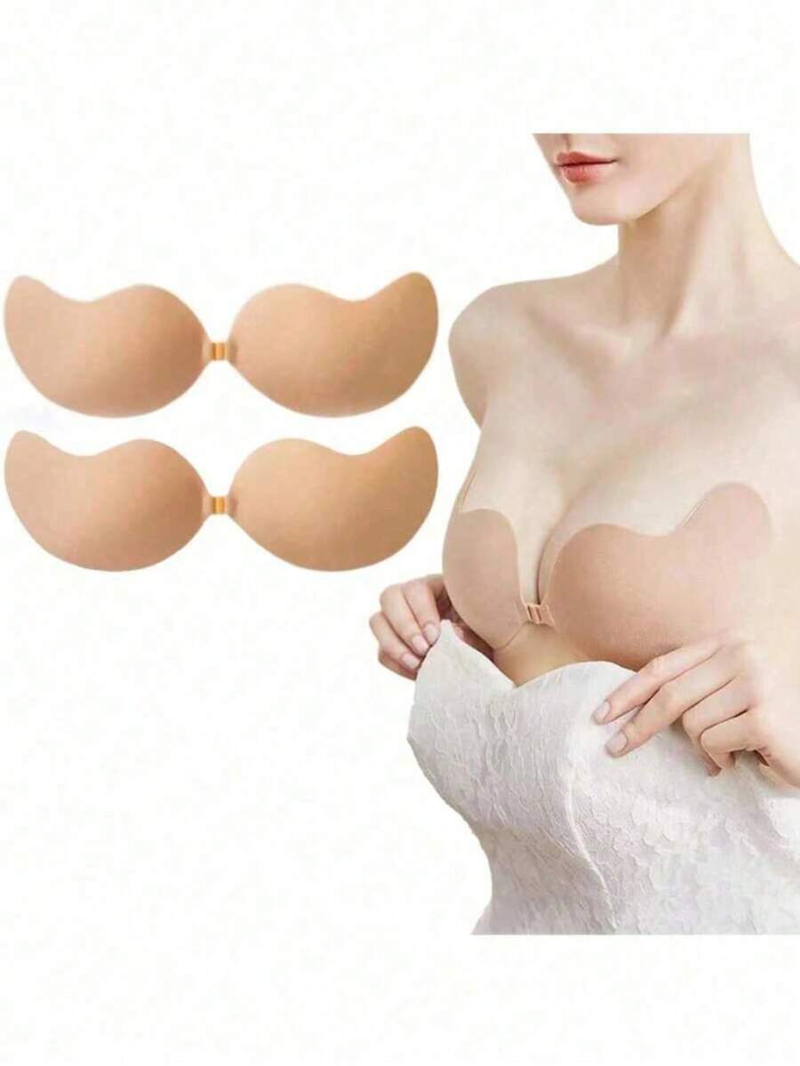 2 Pairs Sticky Bra - Invisible Push Up Bra Backless Strapless Bra, Seamless Front Buckle Bra Underwear Women Self Adhesive Silicone Adhesive, Self-Adhesive Backless Reusable Push Up Nipple Covers, Women's Lingerie & Underwear Accessories - Multicolor - View 1