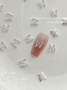 20pcs Silver Butterfly Nail Decorations 3D Rhinestone Butterfly Nail Art Jewelry Supplies, Bride Manicure Alloy Accessories - Silver - View 6