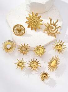 1/3/6 Stück modische, goldplattierte Edelstahl Spiral-Herz & Lächelndes Gesicht verstellbare Ringe, geeignet für Frauen Sommer Strandparty Urlaub Alltag, Geschenke für Paare oder Freunde