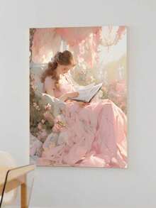 1 件帆布墙艺术海报，描绘了一位女士在鲜花盛开的花园中阅读的梦幻场景，配有实木框架，非常适合宁静、优雅的空间，激发平静、创造力和反思，可直接悬挂，可选带框 - 彩色 - 查看 19