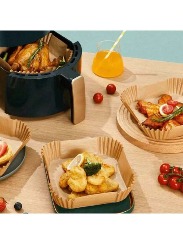 50/100/200pcs, Square Disposable Air Fryer Liners (6.3in/8in), Paper Air Fryer Liner Pots, Paper Basket Bowls, Baking Trays, Oven Accessories, Baking Tools, Kitchen Gadgets, Kitchen Accessories