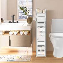 VickyHome 4 Tier Bathroom Cabinet Shelf Slim Toilet Free Standing Cupboard Storage Racking Back To School - White - View 9