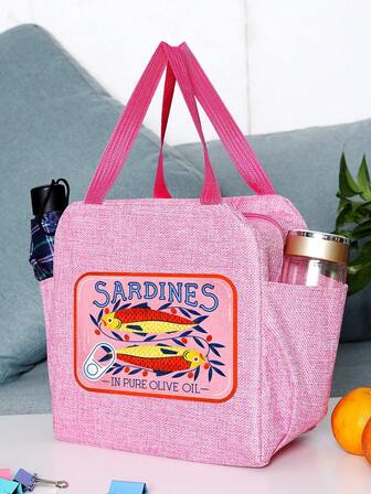 时尚美丽的沙丁鱼图案旅行包主题手提包 - 耐用的手提包，带有彩色印花、拉链封口和涤纶衬里 - 非常适合学校、办公室、旅行和野餐 - 理想的教师感谢礼物，送回学校，学校用品包，用于学校工作午餐包，女士冷藏包，野餐配件