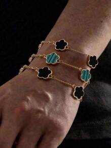 3 Pcs Fashionable Design Classic Clover Charm Men's Bracelet Or Girlfriend Gift, Clover Bracelet In Three Colors, Black, White And Green Bracelet, Easter Gift, Holiday Gift, Father's Day Gift, Graduation Gift, Accessories, Office Outfit, Musty, Punk Style, Casual Accessories, Suitable For Parties, Celebrations And Wedding