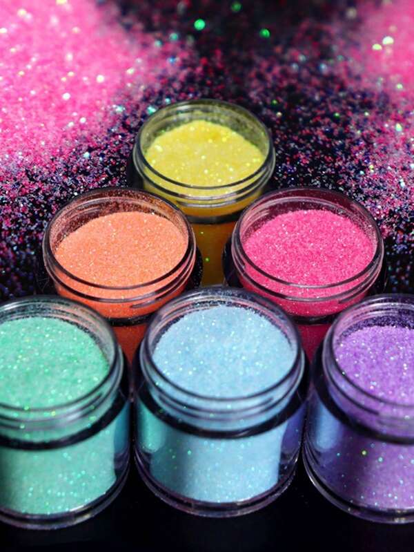 6 Bottles/Set Of Nail Art Colored Woolen Powder, Rainbow Colored Nail Art Decoration, Also Suitable For Accessories Such As Fill In The Blanks