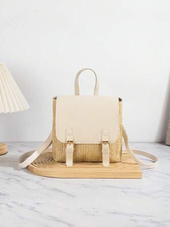 Cute & Lightweight Straw Backpack, Fashionable Minimalist Women's Dual-Shoulder Backpack & Handbag, Gift Item