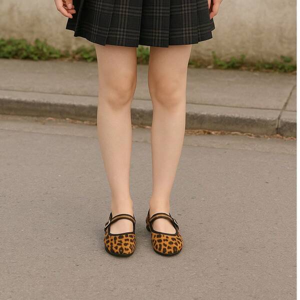 1 Paar Mode Avant-Garde Leoparden-Muster Kunstleder Ballett Flach, geeignet für Urlaub und Partys, Frühling/Sommer