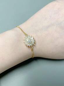 1 pezzo/Collana pendente Bracciale a girasole girante per donna, bracciale a fiori regolabile con strass, bracciale Fidget luccicante e a fiori per polso piccolo, braccialetto per l ansia con cuboidi di zirconia cubica a forma di girasole, gioielli per l umore, accessori per sollievo dall ansia con parte rotante