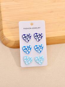 3 Pairs Bohemian Style Acrylic Geometric Print Earrings For Women, Jewelry For Party And Vacation