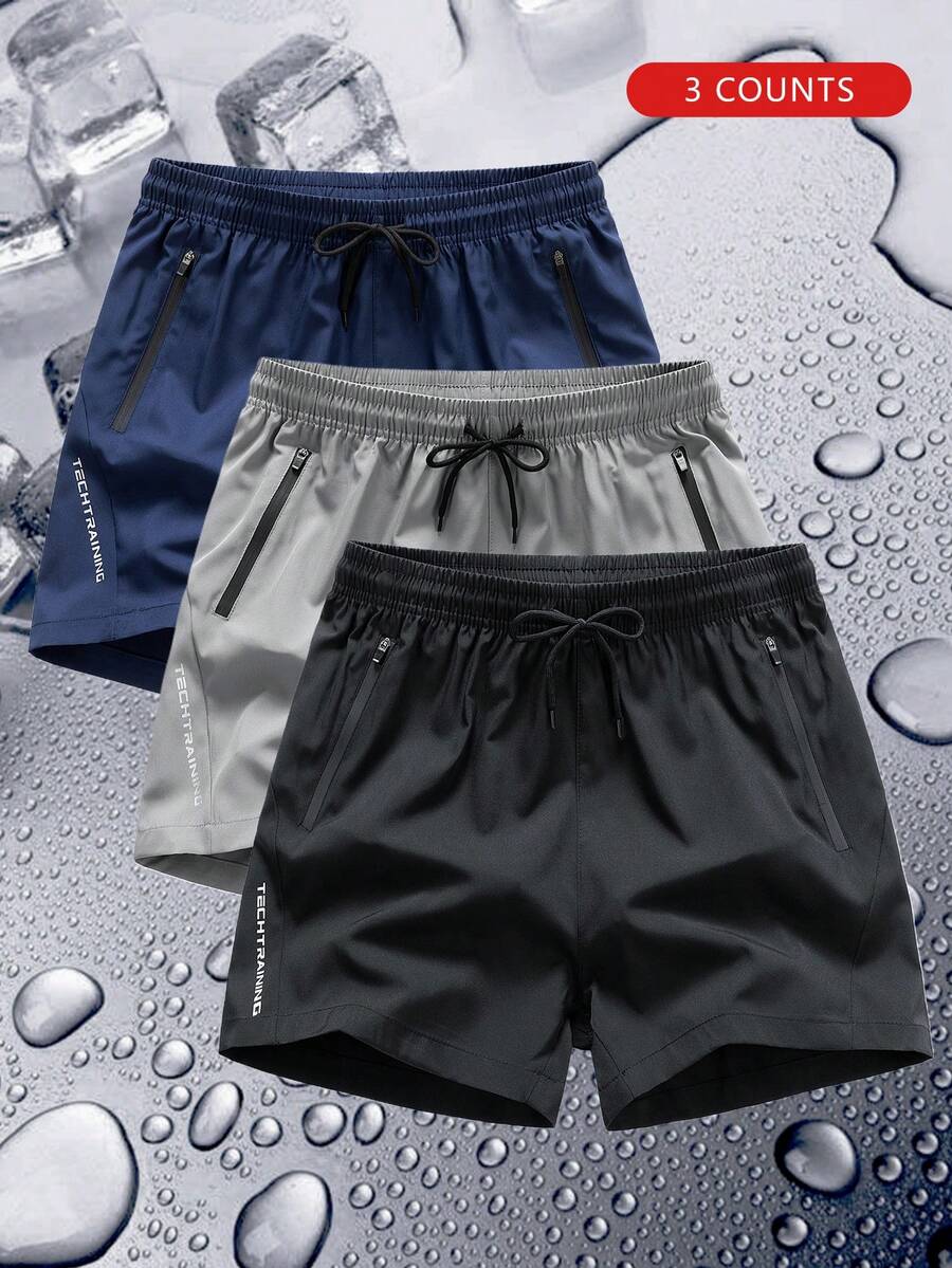 Bộ 3 quần short thể thao ngoài trời thoáng khí chạy bộ màu trơn cho bé trai/thanh thiếu niên, mùa hè - Màu Xám nhạt - Xem 1