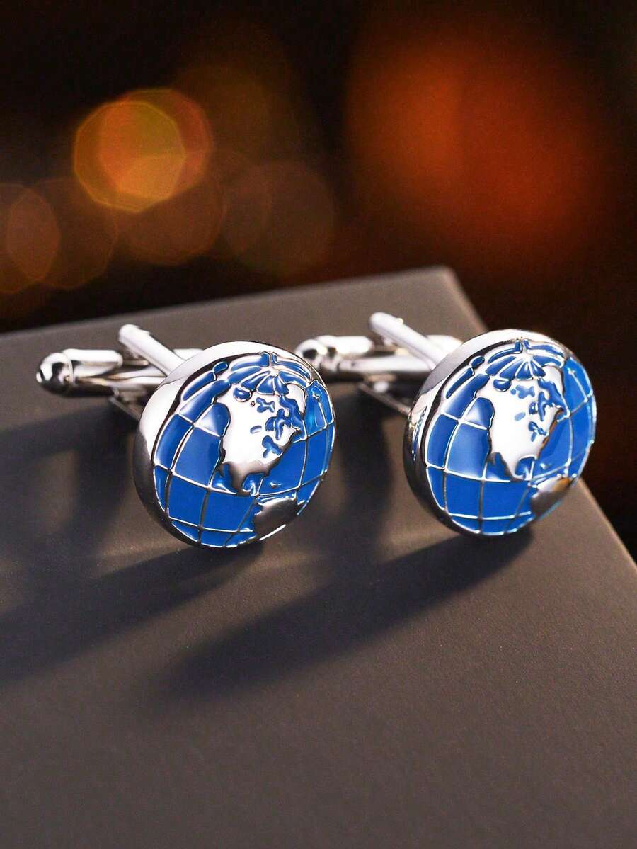 1 Pair Creative Round Map Design Copper Cufflinks, Suitable For Men's Business And Daily Wear, Father's Day Gift - Multicolor - View 1