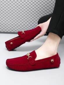【金属装饰乐福鞋】男士金属装饰乐福鞋，舒适防滑，一脚蹬设计，男鞋，春夏款 - 紅色 - 查看 2
