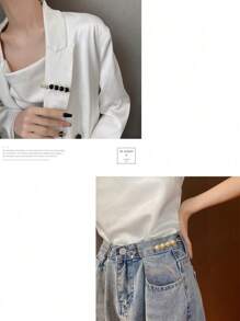 New Sweet And Versatile Pearl Waist Belt, Resize To Match Pants, Belt And Skirt, Waist Artifact, Female Pin, Anti-Exposure Brooch, Collar, Anti-Exposure Brooch Buckle, Invisible Anti-Pearl Brooch, Female Waist Pin, Fixed Clothes, Corsage, Shirt Brooch, Can Be Used As Clothing Decoration 6 Pieces/Set, Aluminum Alloy Waist Buckle Waist Decoration Set