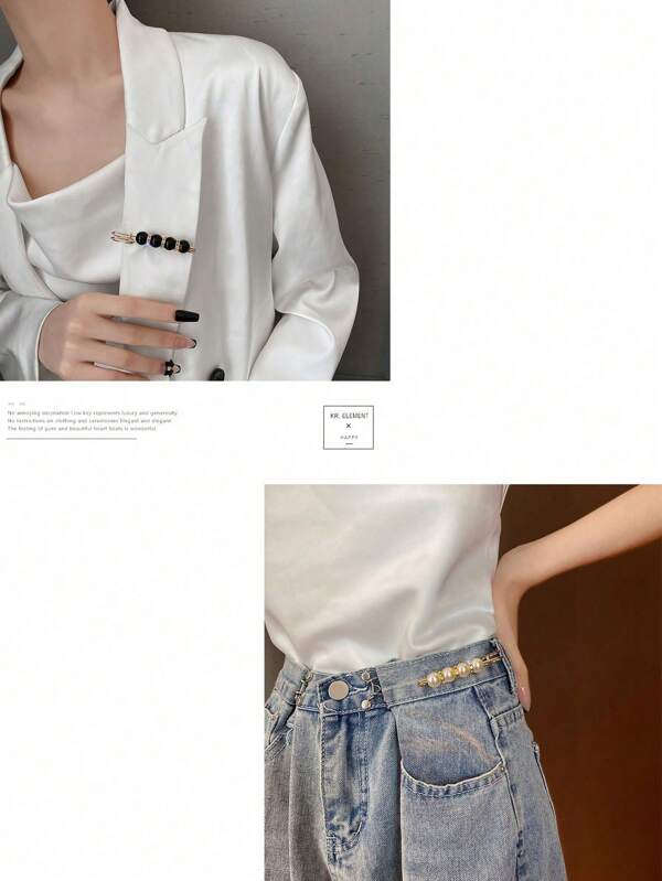 New Sweet And Versatile Pearl Waist Belt, Resize To Match Pants, Belt And Skirt, Waist Artifact, Female Pin, Anti-Exposure Brooch, Collar, Anti-Exposure Brooch Buckle, Invisible Anti-Pearl Brooch, Female Waist Pin, Fixed Clothes, Corsage, Shirt Brooch, Can Be Used As Clothing Decoration 6 Pieces/Set, Aluminum Alloy Waist Buckle Waist Decoration Set