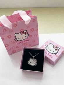 Sanrio Sanrio Hello Kitty Cartoon Cute Girl Necklace KT Cat Pendant And Diamond Collarbone Chain Strap Gift Box Gift Bag, Perfect Birthday Gift, Valentine's Day Gift, Christmas Gift.