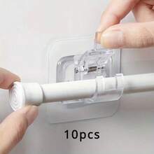 10 Curtain Rod Bracket Hooks, No Drilling Required, Self-Adhesive Curtain Rod Bracket Nail Free Adjustable Curtain Rod Hooks, Bathroom Kitchen Hotel Curtain Rod Hooks