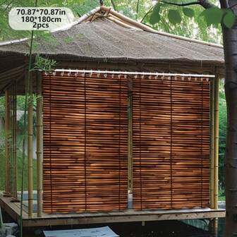 1pc/2pcs Decorative Woven Brown Bamboo Pattern Outdoor Curtain, Suitable As Door Curtain, Window Curtain, Garage Curtain, Patio Curtain, Garden Curtain, Indoor Curtain, Backdrop And Holiday Decor, For Hallway, Balcony, Garden, Bedroom, Study