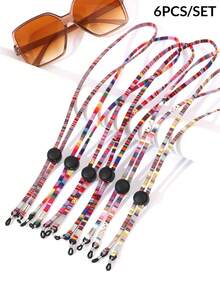 6Pcs Bohemian Style Colorful Hand Woven Glasses Chains, Adjustable Length Fashion Eyeglasses Lanyards, Anti-Lost Fashion Glasses Hanging Ropes, Practical Eyewear Strap Suitable For Travel Fashion Glasses Presbyopic Glasses Daily Outdoor Accessories - Multicolor - View 1