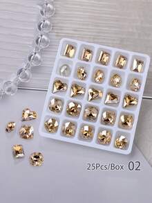 25 件/盒超闪亮美甲水钻，尖底水晶装饰，如钻石、斜斧、方形、蝴蝶，多种颜色包括白色、粉色、蓝色，适用于 DIY 美甲配件、美甲用品、美甲饰品、美甲宝石 - 彩色 - 查看 12