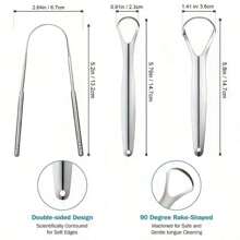 3pcs/Set Stainless Steel Tongue Scraper Set Used For Removing Tongue Coating And Reducing Bad Breath, Oral Cleaning Tools, Easy-To-Use Mouth Cleaning Kit