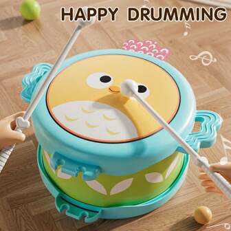 婴儿手鼓带鼓槌，多功能儿童益智音乐玩具，婴幼儿早教打击乐器，适合0-3岁，完美的生日/节日礼物