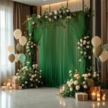 Romantic Moss Green Polyester Mesh Wedding Backdrop Curtain - Party Transparent Curtain, Suitable For Wedding, Birthday, Bachelorette Party, Anniversary, Thanksgiving, Stage Decoration, Etc. - No Feathers, No Power Supply - Indoor & Outdoor Use, Perfect For Thanksgiving